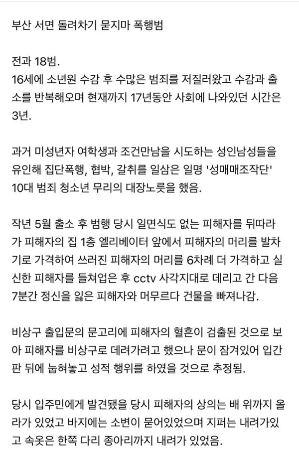 혐주의)그것이 알고싶다 부산 묻지마 폭행사건 피의자 정체